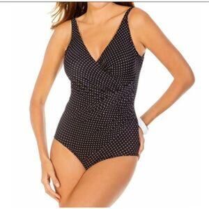 Miraclesuit Swimsuit Brown White Polka Dot One Piece Plus Slimming Size‎ 16